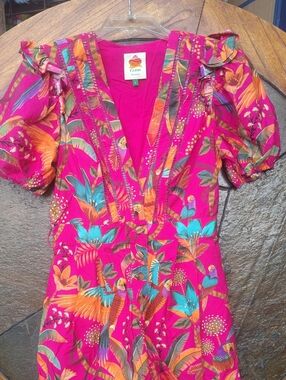 FARM Rio Pink Tropical Floral V-Neck Dress